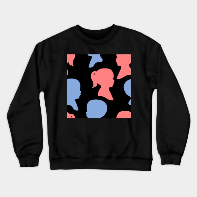 Child Silhouettes - Pink and Blue on Black Background Crewneck Sweatshirt by A2Gretchen